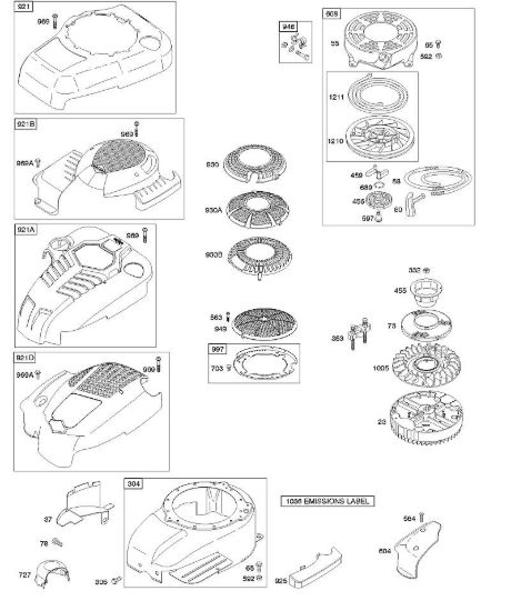 B - Alloggiamento/ripari ventola, volano, dispositivo di avviamento a riavvolgimento B&S - 12 €¦ 12Q502-0194-B1 brand Stihl